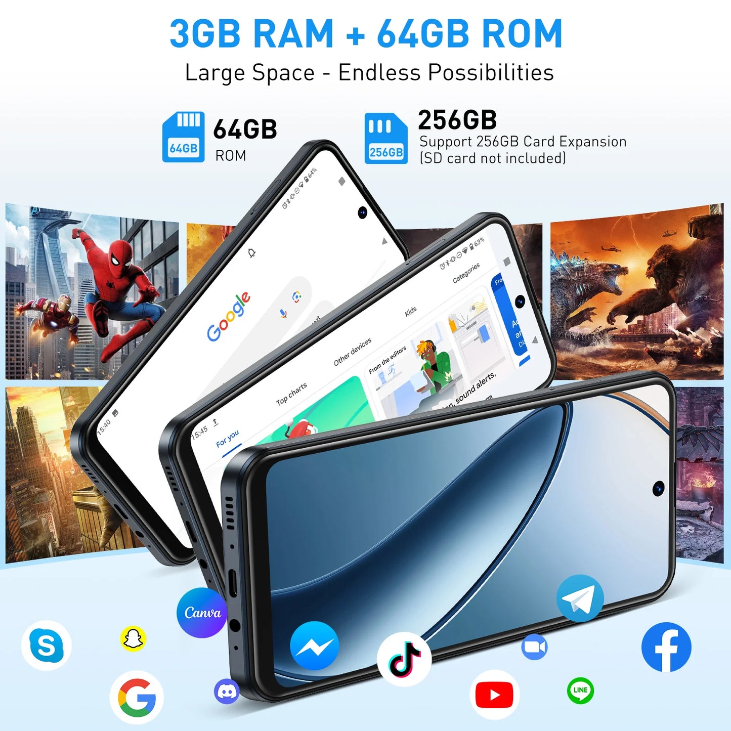 2025 New XGODY Smartphone Android,6.5 inch Screen,3GB+64GB ROM,Mobile phones,4250mAh,13MP,4G Network,Dual SIM 4Core,Cellphones