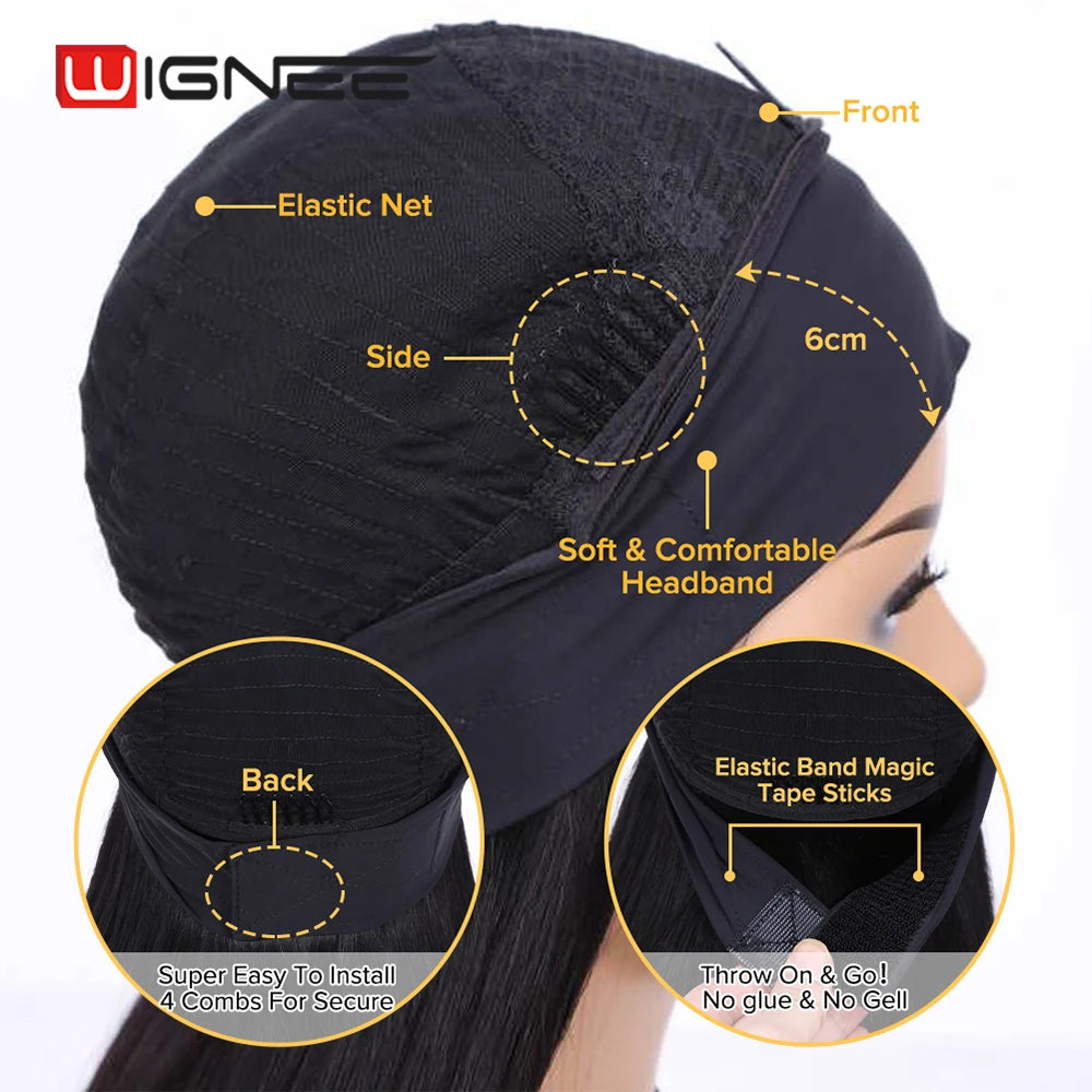Wignee Women's Headband Wig Human Hair Long Straight Glueless Brazilian Wig For Black Women Full Machine Made Fast Free shipping