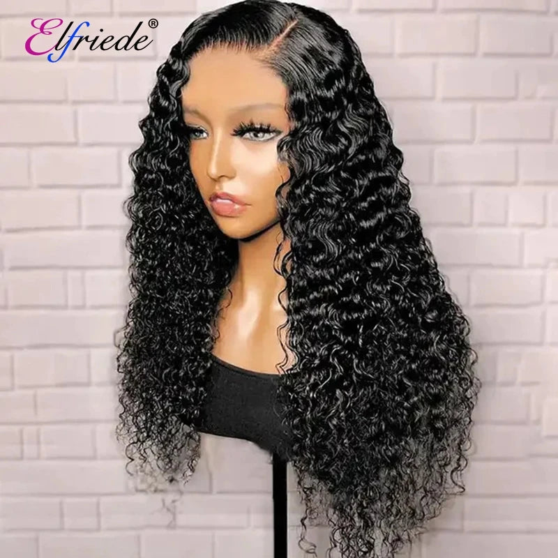 Elfriede Jerry Curly Skin Melt HD Lace Wigs Women's 4x4 Lace Closure 13X6 Lace Frontal Natural Black Pre Plucked Human Hair Wigs