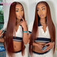 Burgundy Brazilian Virgin Straight Human Hair Wig Women's 4x4 Pre-plucked Front Lace Wig 100% Human Hair Deep Burgundy Brown Wig