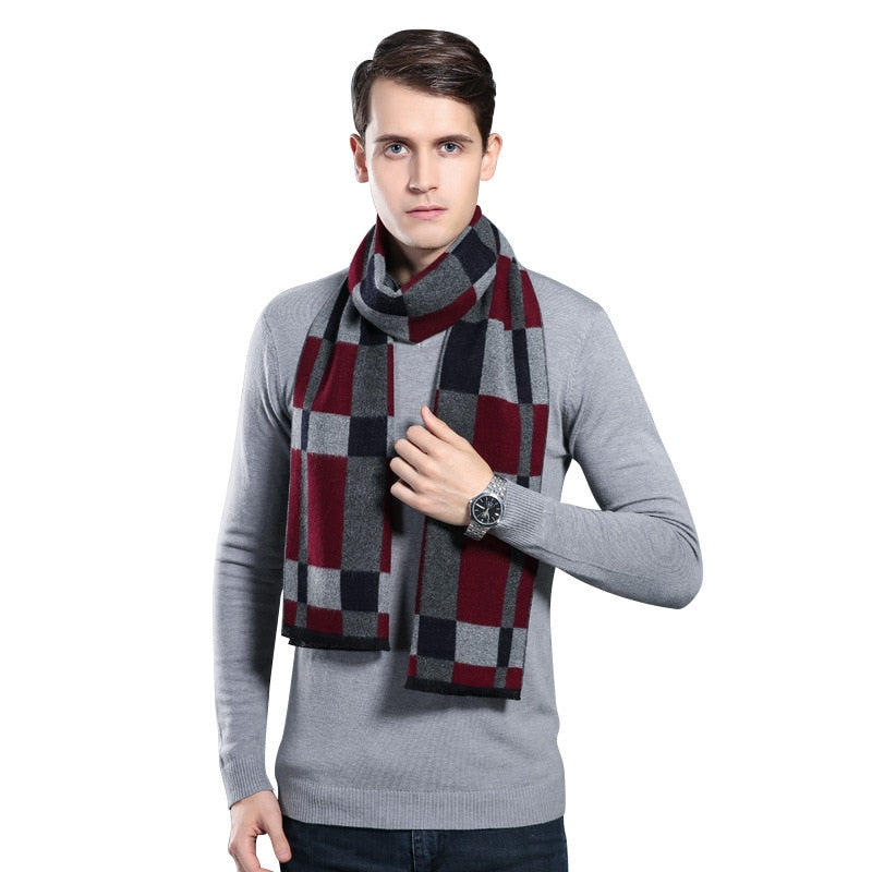 Luxury Brand Plaid Cashmere Scarf for Men Winter Warm Neckerchief Male Business Scarves Long Pashmina Christmas Gifts