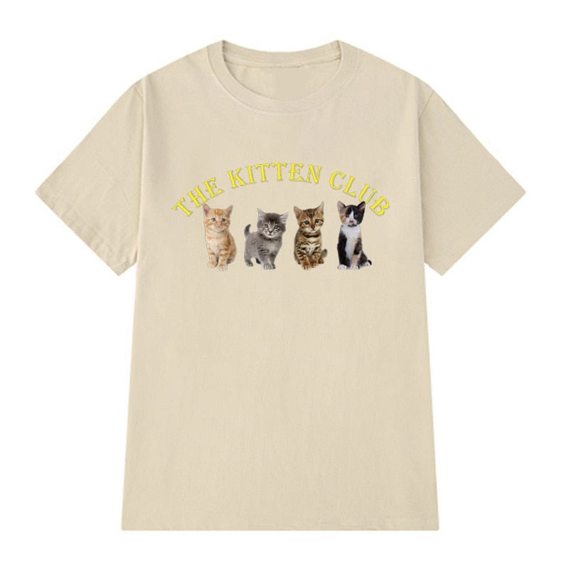 Kawaii The Kitten Club Women T Shirt Streetwear White Cotton Short Sleeve Femme Oversized Graphic Tee Cute Grunge Tops Y2k Egirl