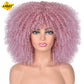 LIZZY Short Afro Kinky Curly Wigs With Bangs For Black Women African Synthetic Ombre Brown Cosplay Wig High Temperature Glueless