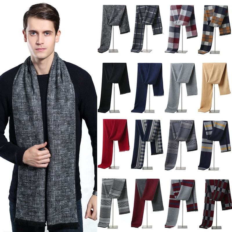 Luxury Brand Plaid Cashmere Scarf for Men Winter Warm Neckerchief Male Business Scarves Long Pashmina Christmas Gifts