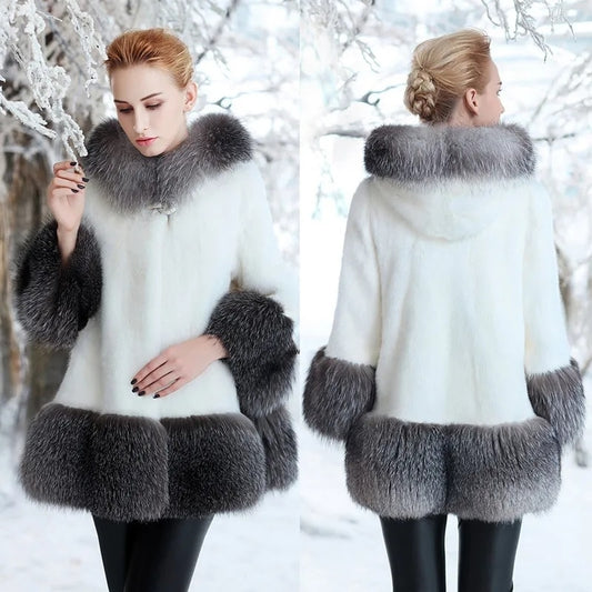 2022 New Women Faux Fur Coat Warm Winter Jacket Mid-length Ladies New Hooded Manteau Femme Hiver Patchwork Fourrure Overcoat