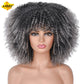 LIZZY Short Afro Kinky Curly Wigs With Bangs For Black Women African Synthetic Ombre Brown Cosplay Wig High Temperature Glueless