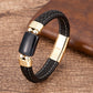 Charm Natural Tiger Eye Stone Bracelet For Men Geometric Shape Natural Stone Black Braided Leather Bracelets Gifts Bijoux Homme