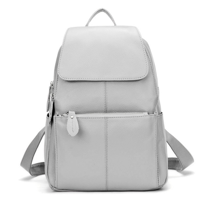 Zency White Soft Leather Women Backpack A+ High Quality Daily Large Capacity Knapsack Travel Bag Casual Lady Beige Stylish Black