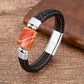 Charm Natural Tiger Eye Stone Bracelet For Men Geometric Shape Natural Stone Black Braided Leather Bracelets Gifts Bijoux Homme