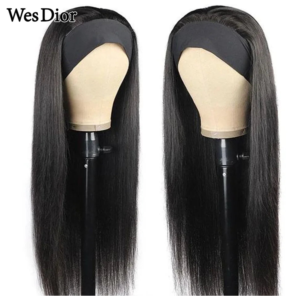 Women's Headband Wig Human Hair Straight Glueless Brazilian Wigs For Black Women Remy Full Machine Made Fast Delivery