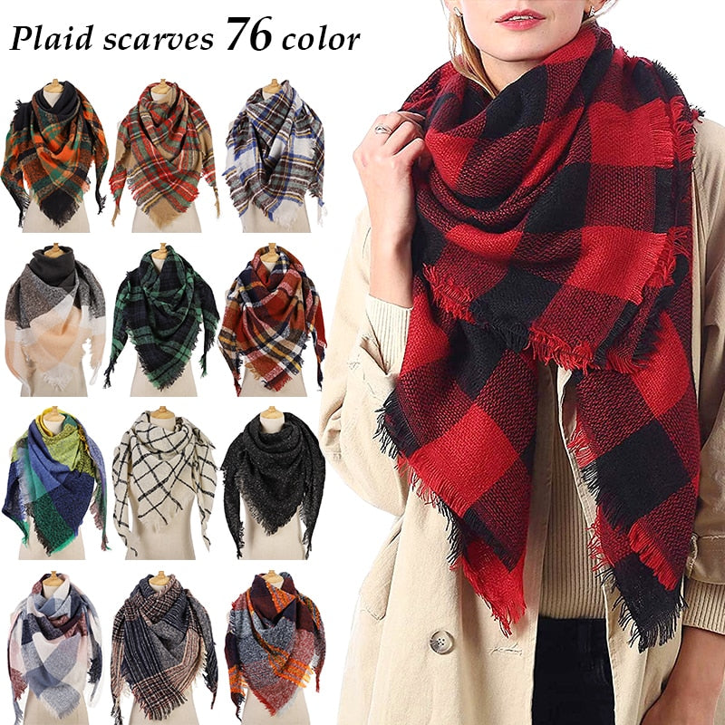 Women Winter Scarf Triangle Knitted Scarf Casual Ladies Plaid Pashmina Shawl and Wrap Female Foulard Scarves Echarpe Bufanda