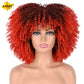 LIZZY Short Afro Kinky Curly Wigs With Bangs For Black Women African Synthetic Ombre Brown Cosplay Wig High Temperature Glueless