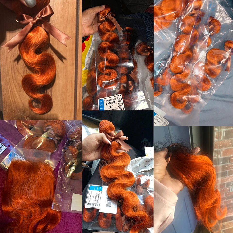 Body Wave Bundles With Closure Blonde Orange Bundles With Frontal 3/4 Bundles With Closure Brazilian Hair Weave Bundles Fast USA