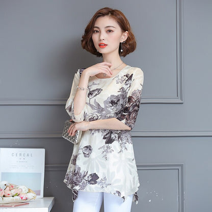 2023 New Summer Print Short Sleeved Women&#39;s Chiffon Large Size T-shirt Female Unlined Upper Garment Casual T-shirt 611E 30