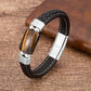 Charm Natural Tiger Eye Stone Bracelet For Men Geometric Shape Natural Stone Black Braided Leather Bracelets Gifts Bijoux Homme