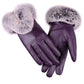 Women Winter Gloves Faux Rabbit PU Leather Touch Screen Mittens Lady Female Outdoor Driving Warm Gloves