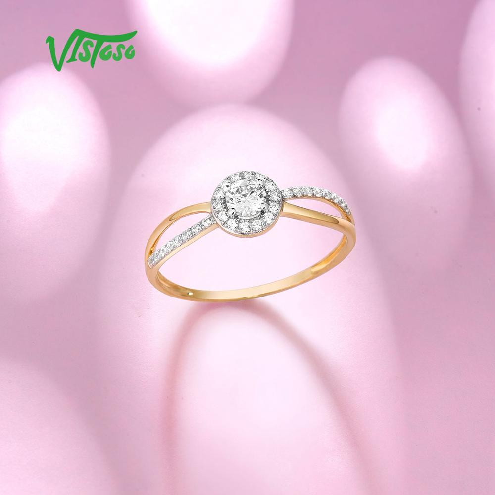 VISTOSO Gold Rings For Women Genuine 9K 375 Yellow Gold Ring Sparkling White CZ Promise Band Rings  Anniversary Fine Jewelry