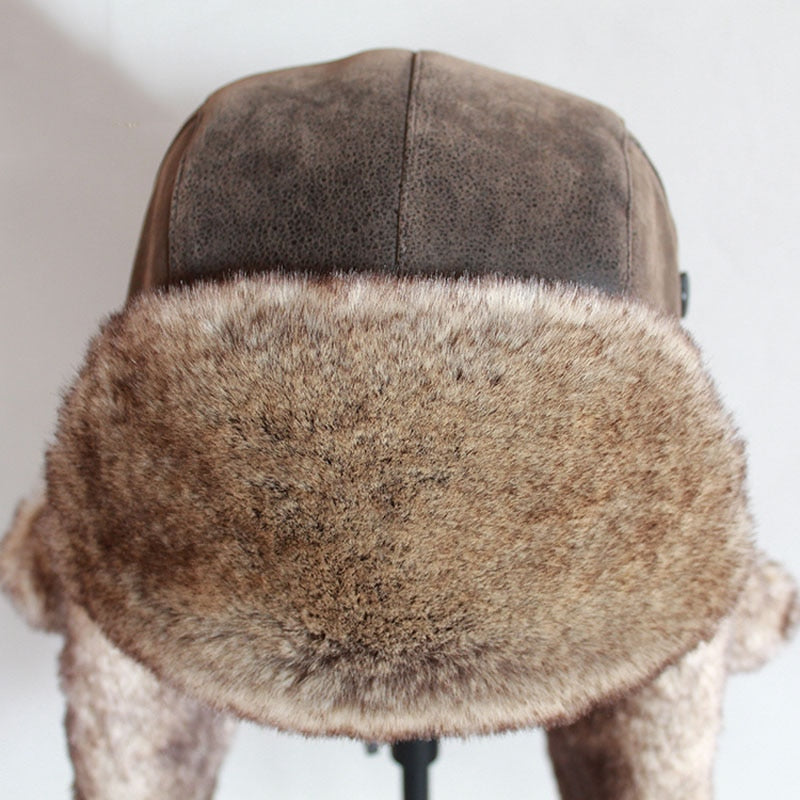 Bomber Hats Winter Men Warm Russian Ushanka Hat with Ear Flap Pu Leather  Fur Trapper Cap  Earflap for Women