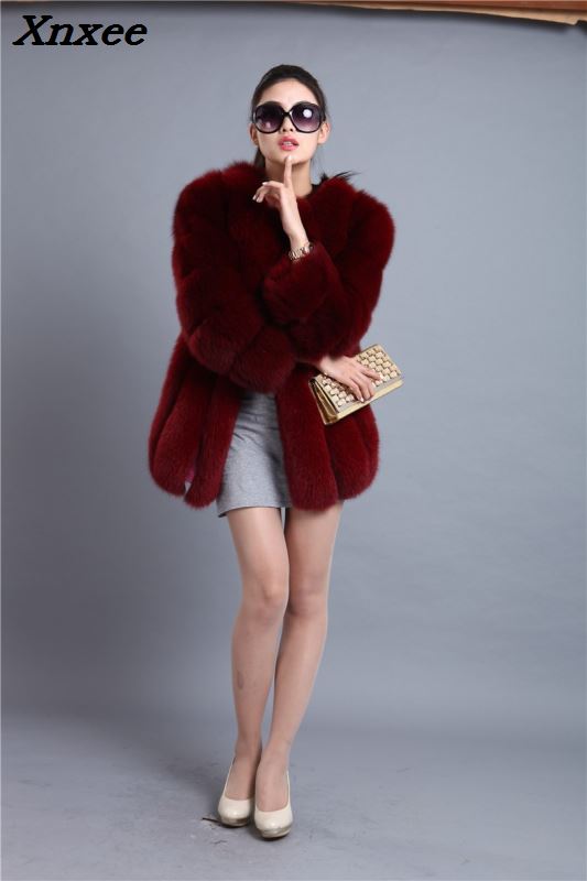 2018 Winter Luxury Faux Fox Fur Coat Slim Long Sliver Red Blue Faux Fur Jacket Women Fake Fur Coats manteau fourrure Xnxee