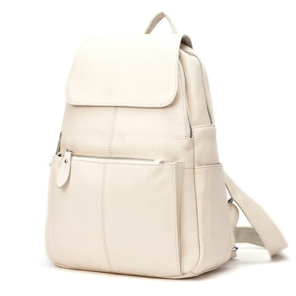 Zency White Soft Leather Women Backpack A+ High Quality Daily Large Capacity Knapsack Travel Bag Casual Lady Beige Stylish Black