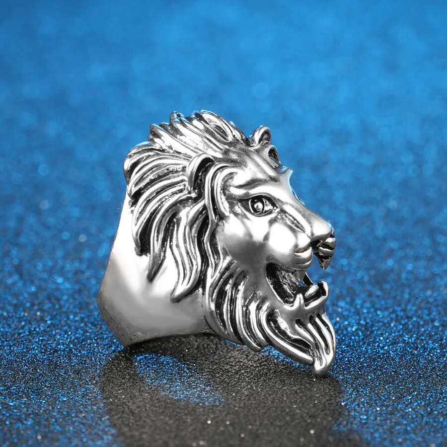 Fashion Punk Rock Lion Biker Ring Hip Hop Big  Animal Ring Men Accessories Vintage Jewelry 2018