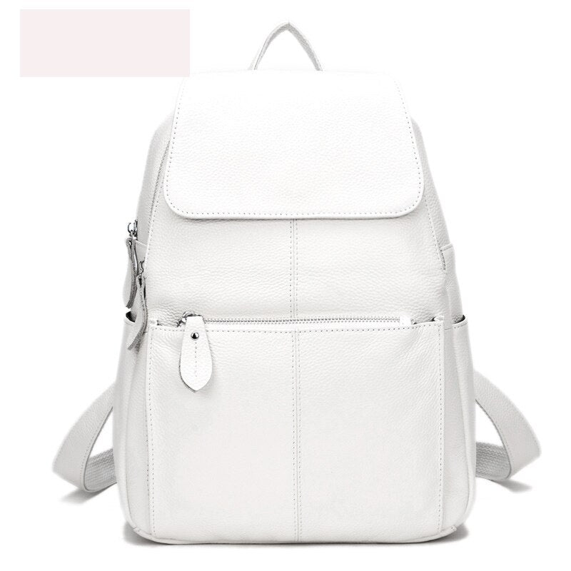 Zency White Soft Leather Women Backpack A+ High Quality Daily Large Capacity Knapsack Travel Bag Casual Lady Beige Stylish Black