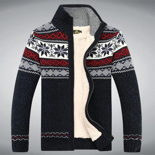 2021 Winter Sweater Male Thicken Fleece Men Cardigan Cotton Knitted Jacquard Men's Sweater coat Size S -3XL