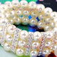 Fashion Three Rows White/Ricewhite Glass Pearl Beads Stretchy Bracelet With Clear Rhinestone Accessory One Piece pbb1004