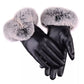 Women Winter Gloves Faux Rabbit PU Leather Touch Screen Mittens Lady Female Outdoor Driving Warm Gloves