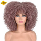 LIZZY Short Afro Kinky Curly Wigs With Bangs For Black Women African Synthetic Ombre Brown Cosplay Wig High Temperature Glueless