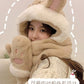 Rabbit Ear Hat, Scarf, Glove, One Piece Women's Winter Three Piece Set, Korean Version Cute Plush Warm Ear Protection Neck