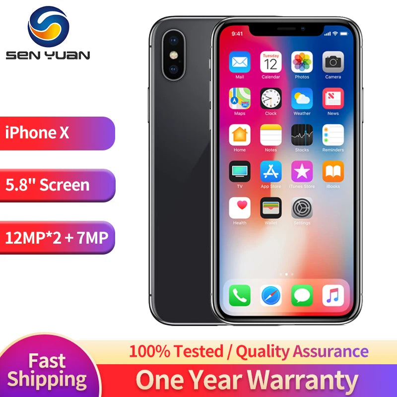 Apple-Smartphone iPhone X, téléphone portable, 3 Go de RAM, 64 Go, 256 Go de ROM, Dean Hexa Core, Face ID, 12MP, original, débloqué, persévérance