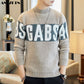 ANSZKTN Men's autumnn winter half high collar long sleeve knit bottom thickened thread  anime sweater pull homme pullover