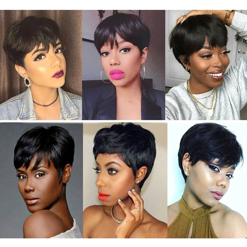 Cheap Human Hair Wigs Short Bob Pixie Cut Wig Human Hair For Women perruque cheveux humain Brazilian Hair Colored Wig With Bangs