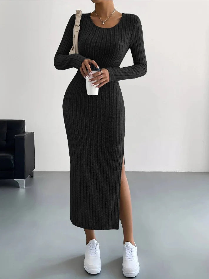 Elegant Party Dresses For Women 2023 Dress Autumn Winter Stretchy Long Sleeved Slim Vintage Basic Knit Dress Robe Y2k Vestido