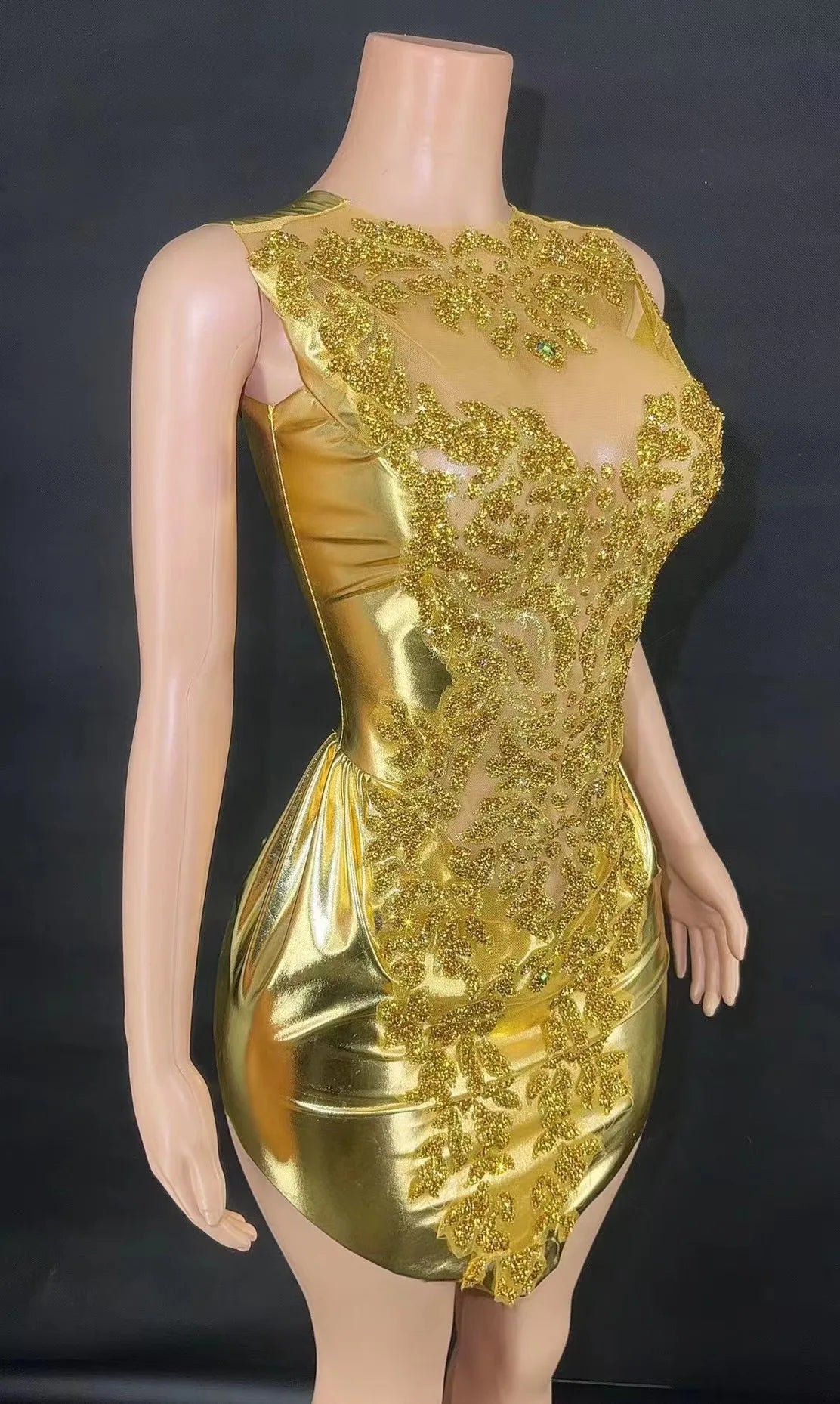 Sexy Bright Silver Gold Rhinestones Velvet Dress Crystals Outfit Birthday Celebrate Wedding Costume Performance Dresses