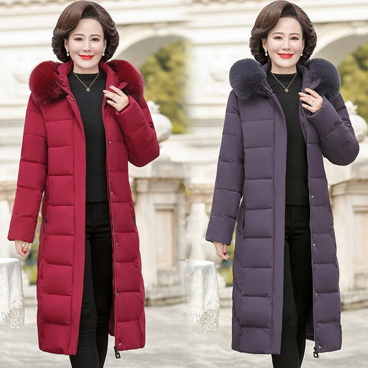 New Korean Mother's Winter Clothing Women Long Down Cotton Jacket Loose Padded Coat Hooded Thicken Parkas Manteau Femme Hiver