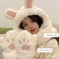 Rabbit Ear Hat, Scarf, Glove, One Piece Women's Winter Three Piece Set, Korean Version Cute Plush Warm Ear Protection Neck