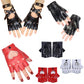 Women Leather Gloves Fashion Fingerless Star Hollow Gloves Party Show Breathable Half Finger Mittens Women gants moto