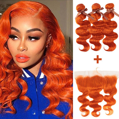 Body Wave Bundles With Closure Blonde Orange Bundles With Frontal 3/4 Bundles With Closure Brazilian Hair Weave Bundles Fast USA