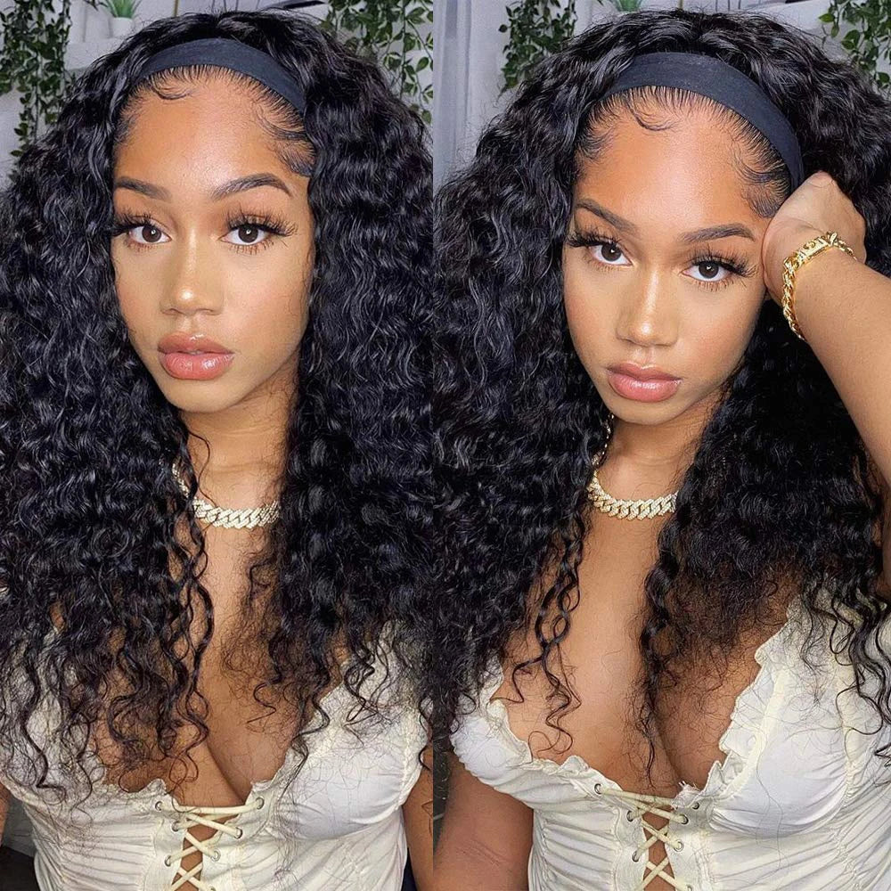 Women's Headband Wig Human Hair Water Wave Glueless Brazilian Wigs For Black Women Remy Full Machine Made Fast Delivery