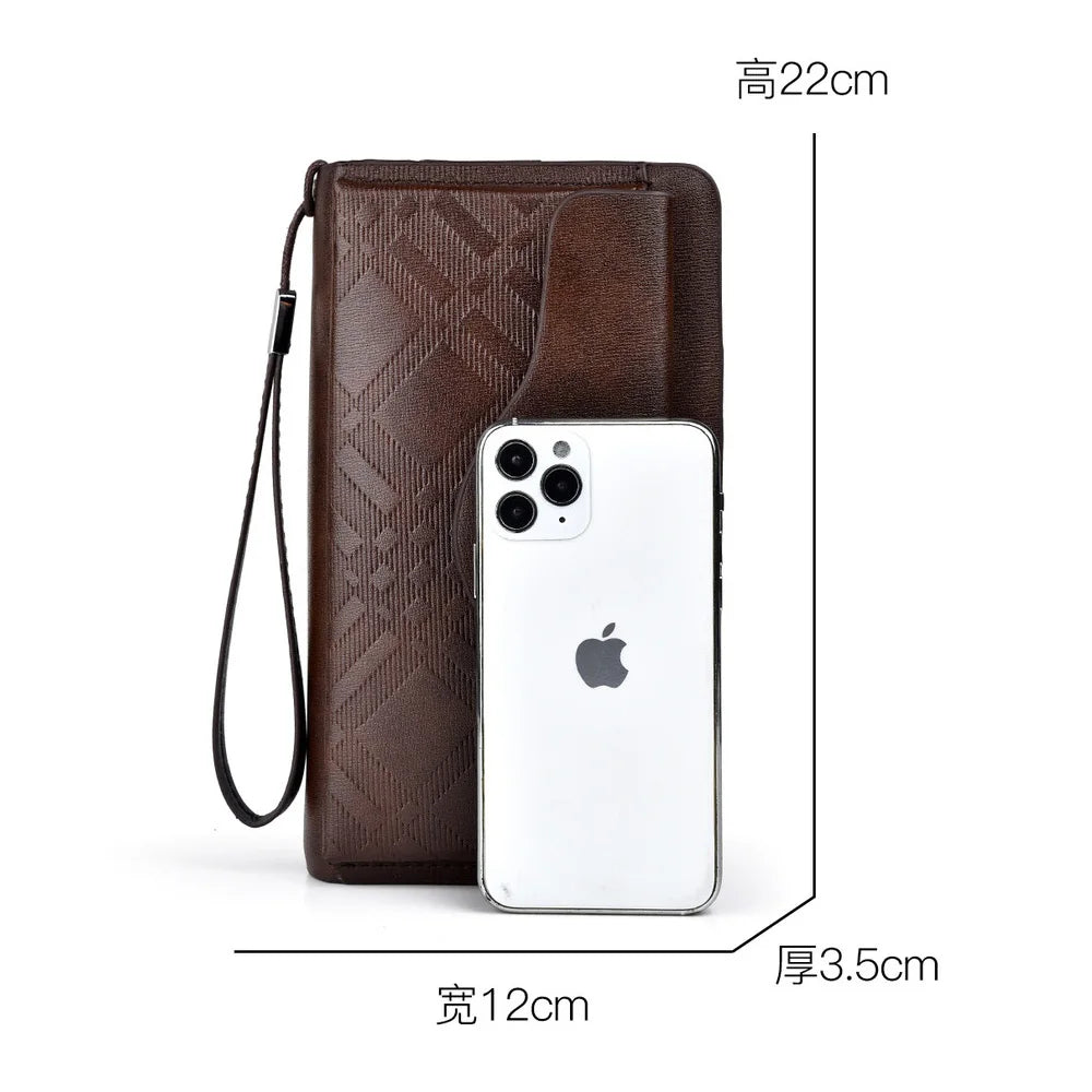 Men's Long Wallet Large Capacity Zero Wallet Bank Card Bag Luxury High Quality Double Zipper Phone Bag Purse Wrist Bag