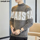 ANSZKTN Men's autumnn winter half high collar long sleeve knit bottom thickened thread  anime sweater pull homme pullover