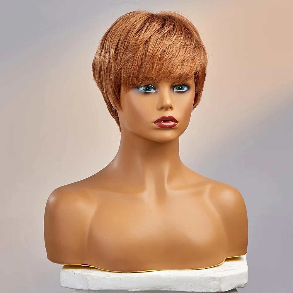 SynthetiHair Costume Wig Short Straight With Bangs Light Brown Soft Party Women Capless Brazilian Hair Women's Brown Wigs 8 inch