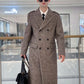 Classic herringbone pattern ultra long wool coat for men with double breasted British fashion thickened down jacket for men