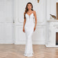 YIDINGZS Women White Strap Sequin Party Maxi Dress Sexy V Neck Evening Dress