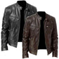 Mens Fashion Leather Jacket Slim Fit Stand Collar PU Jacket Male Anti-wind Motorcycle Lapel Diagonal Zipper Jackets Men