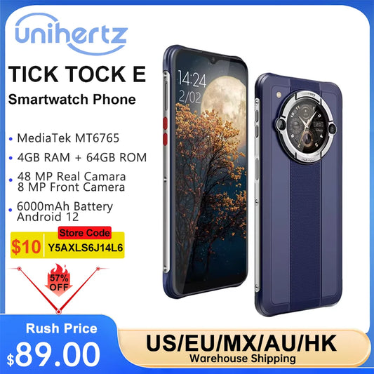 Unihertz Ticktock E 6000mAh batterie 6.5 "écran Smartphone Android 12 déverrouiller 4GB 64GB 20W charge rapide double écran téléphone portable