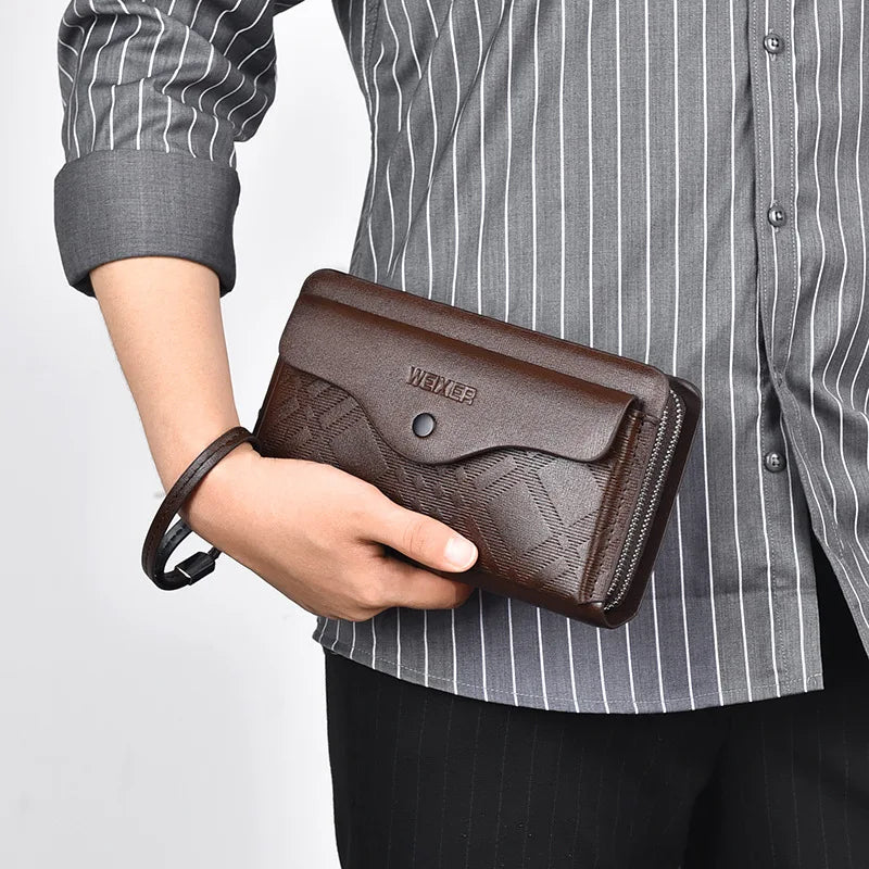 Men's Long Wallet Large Capacity Zero Wallet Bank Card Bag Luxury High Quality Double Zipper Phone Bag Purse Wrist Bag