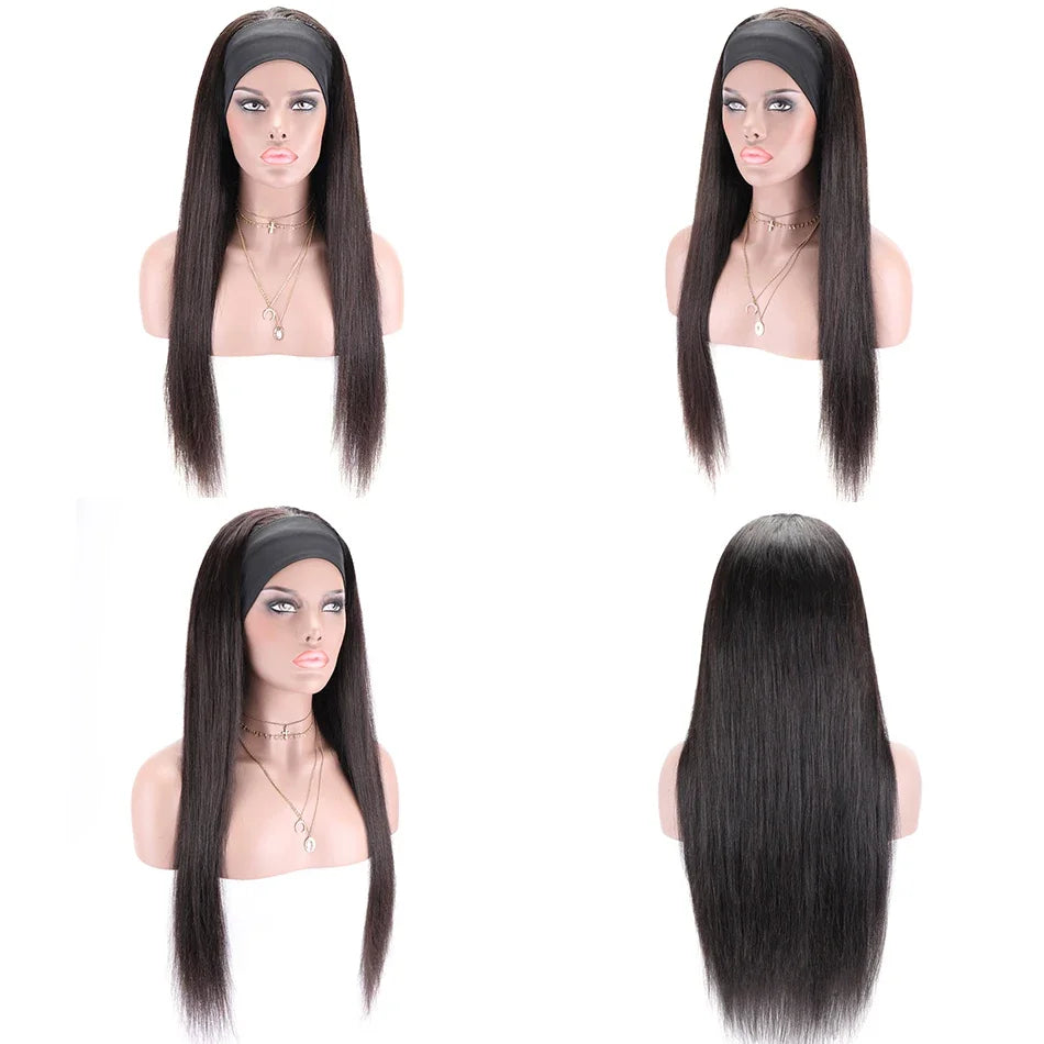 Women's Headband Wig Straight Human Hair Glueless Brazilian Remy Headbands Wigs for Black Women Long Full Machine Straight Wig